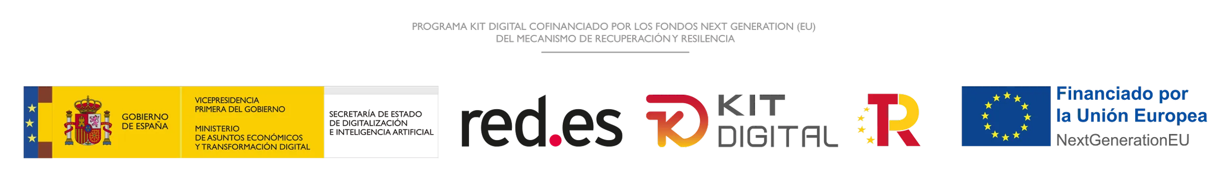 Programa Kit Digital cofinanciado por los fondos Next Generation (EU) del Mecanismo de Recuperación y Resiliencia — Gobierno de España, red.es, Kit Digital y Unión Europea